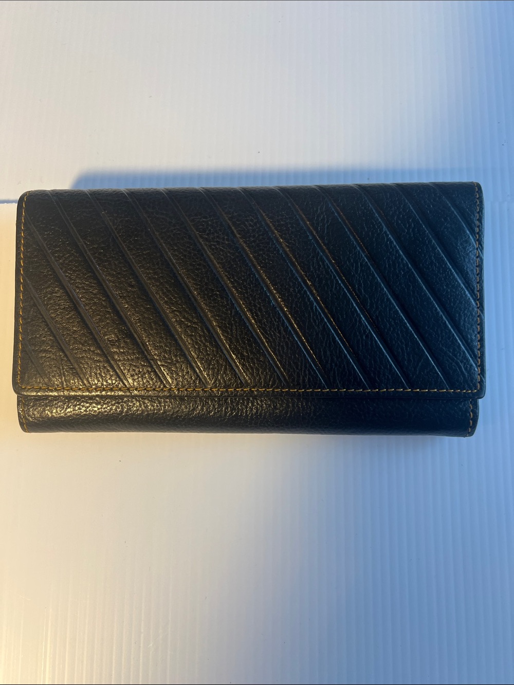 Black Quilted  100%Leather with Brown stitch Continental Wallet